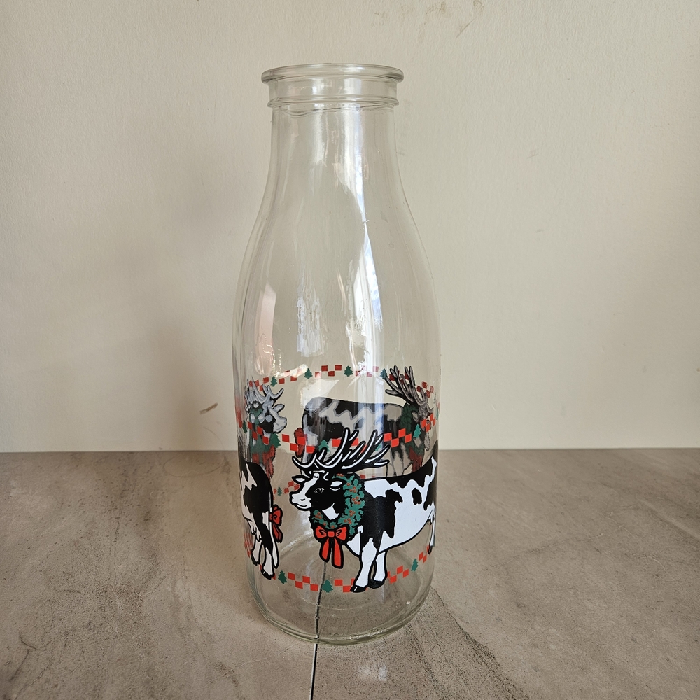 French Glass Milk Bottle with Cow Design